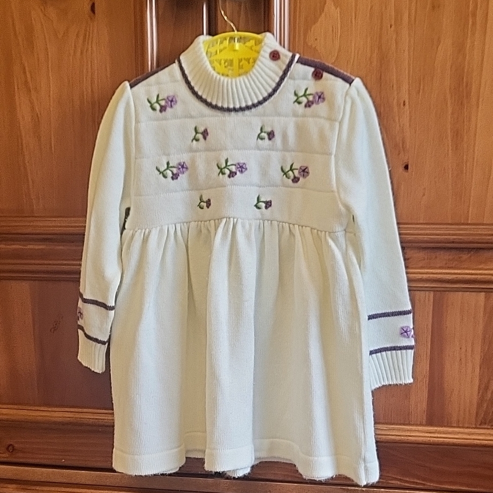 Nannette Cream Dress with Purple Floral Embroidery